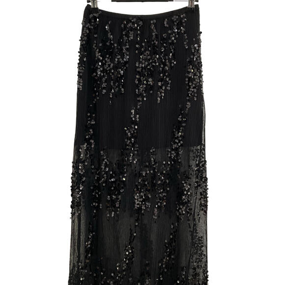 NWT Y2K Black Sequin Sheer Pleated Maxi Skirt Low Rise Party Evening Statement - Picture 8 of 10
